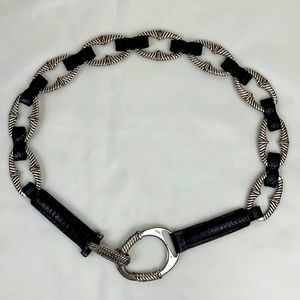 Brighton Silver Link Belt Brown Leather Sz 38